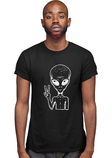 Merhaba Uzaylı Siyah Unisex Tişört T-Shirt