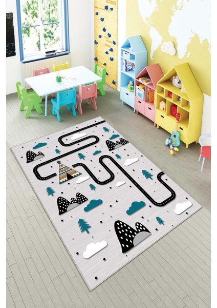Ekonomik Desenli Renkli Dijital Baskı Yıkanabilir Kaymaz Taban Modern Çocuk Halısı.(Süngersiz)