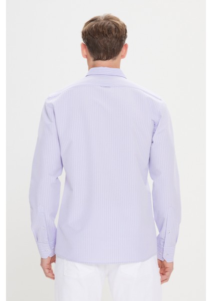 Erkek Lila Slim Fit Dar Kesim Gofre Desenli Düğmeli Yaka Oxford Gömlek indirimleri