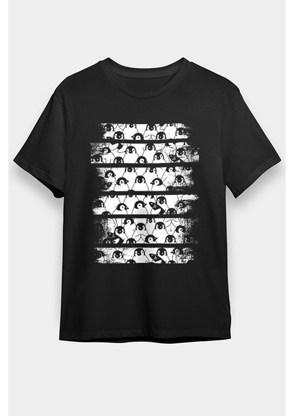 Penguen Siyah Unisex Tişört T-Shirt