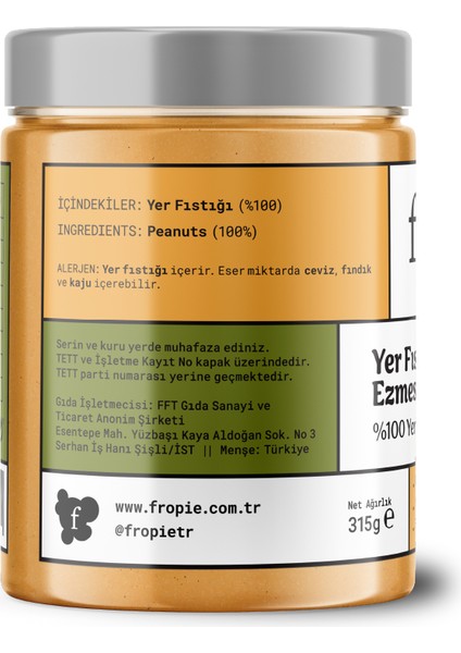 Yer Fıstığı Ezmesi - 100% Yer Fıstığı 315 gr