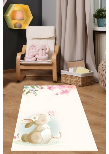 Çiçek Bahçeli Kelebe ve Sevimli Tavşan Yıkanabilir Kaymaz Taban Leke Tutmaz Çocuk Odası Halısık fiyatları