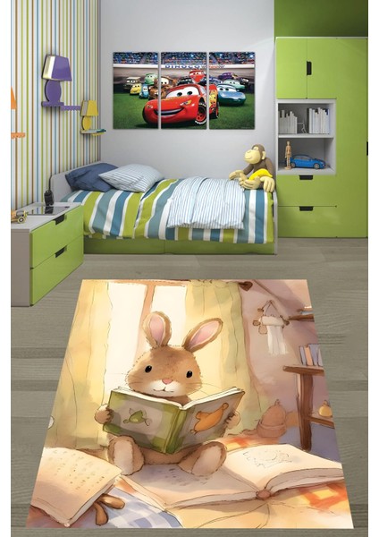 Kitap Okuyan Tavşan Yıkanabilir Kaymaz Taban Leke Tutmaz Çocuk Odası Halısı fiyatları