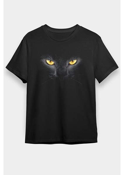 Kara Kedi Siyah Unisex Tişört T-Shirt