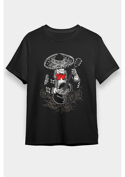 Meksikalı Kurukafa Siyah Unisex Tişört T-Shirt
