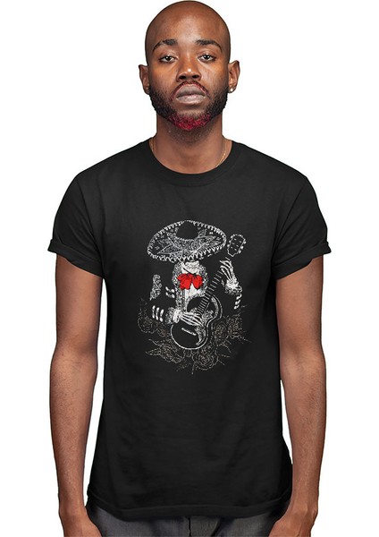 Meksikalı Kurukafa Siyah Unisex Tişört T-Shirt modelleri