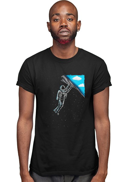 Astronot Siyah Unisex Tişört T-Shirt
