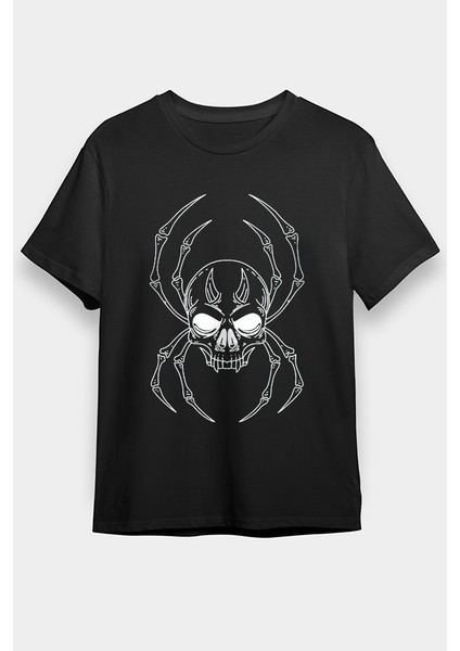 Örümcek Kuru Kafa Siyah Unisex Tişört T-Shirt
