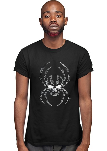 Örümcek Kuru Kafa Siyah Unisex Tişört T-Shirt
