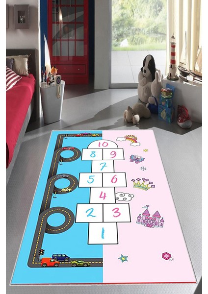 Desenli Renkli Dijital Baskı Yıkanabilir Kaymaz Taban Modern Çocuk Halısı ve Yolluk.