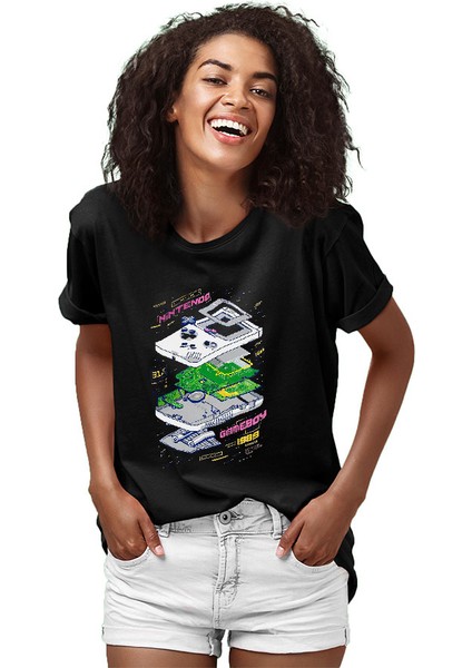 Retro Gameboy Siyah Unisex Tişört T-Shirt