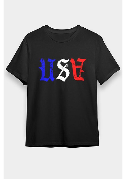 Abd Usa Amerika Siyah Unisex Tişört T-Shirt