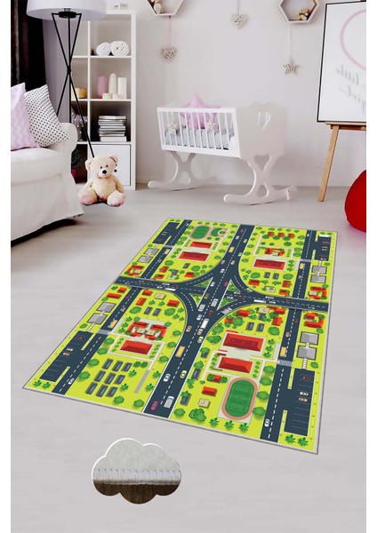 Desenli Renkli Dijital Baskı Yıkanabilir Kaymaz Taban Modern Çocuk Halısı ve Yolluk.