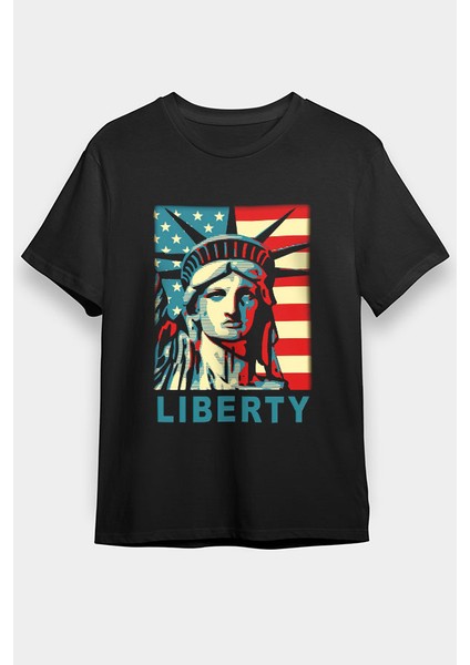 Özgürlük Heykeli Siyah Unisex Tişört T-Shirt