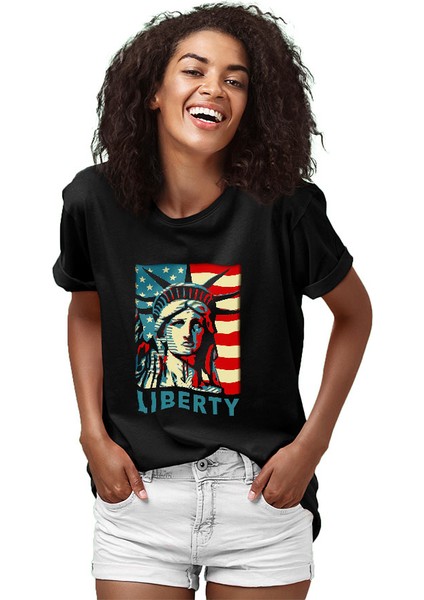 Özgürlük Heykeli Siyah Unisex Tişört T-Shirt fiyatları