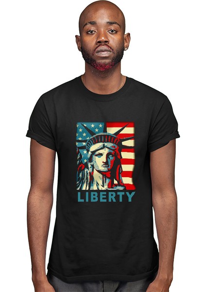 Özgürlük Heykeli Siyah Unisex Tişört T-Shirt modelleri