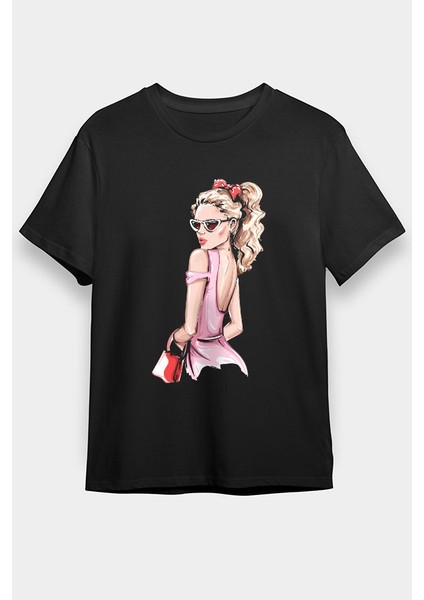 Pembe Elbise Fashion Moda Siyah Unisex Tişört T-Shirt