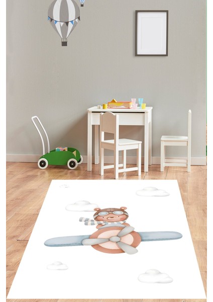Bulutların Üzerinde Uçan Ayıcık Yıkanabilir Kaymaz Taban Leke Tutmaz Çocuk Odası Halısı fiyatları