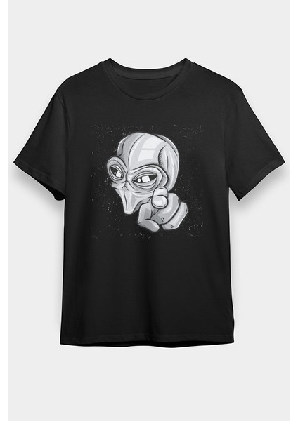 Işaret Eden Alien Siyah Unisex Tişört T-Shirt
