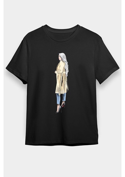 Trençkot Trendi Moda Siyah Unisex Tişört T-Shirt