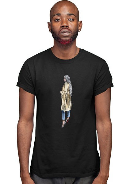 Trençkot Trendi Moda Siyah Unisex Tişört T-Shirt