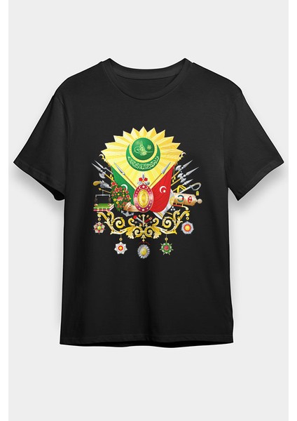 Osmanlı Tuğrası Arması Siyah Unisex Tişört T-Shirt