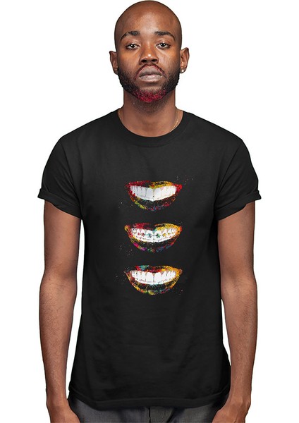 Dişler Renkli Dişçi Siyah Unisex Tişört T-Shirt