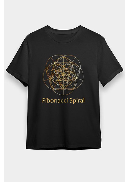 Fibonacci Spirali Siyah Unisex Tişört T-Shirt