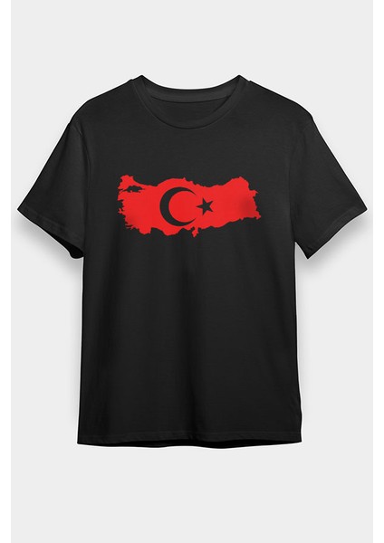 Türkiye Haritası Siyah Unisex Tişört T-Shirt