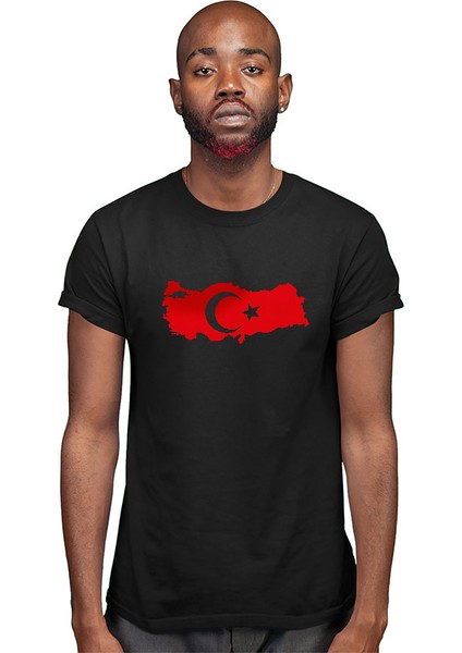 Türkiye Haritası Siyah Unisex Tişört T-Shirt modelleri