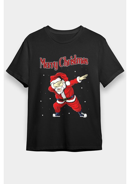 Yılbaşı Noel Baba Siyah Unisex Tişört T-Shirt