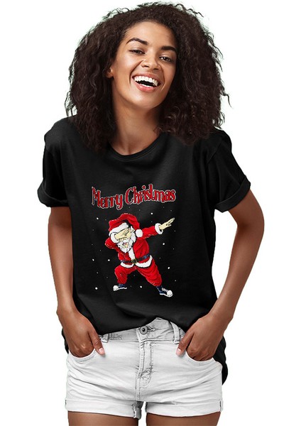 Yılbaşı Noel Baba Siyah Unisex Tişört T-Shirt