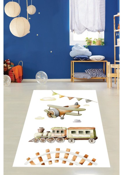 Uçak ve Tren Yıkanabilir Kaymaz Taban Leke Tutmaz Çocuk Odası Halısı