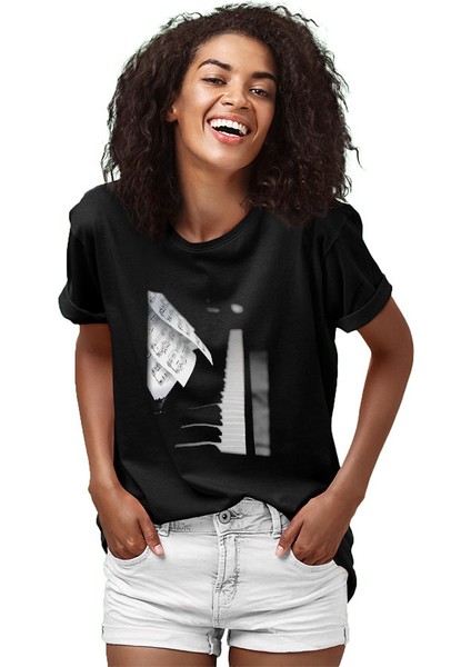 Piyanist Piyano Siyah Unisex Tişört T-Shirt