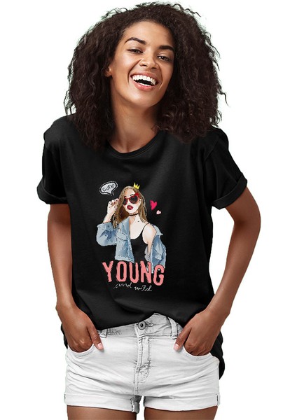 Sevimli Genç ve Vahşi Trend Siyah Unisex Tişört T-Shirt fiyatları