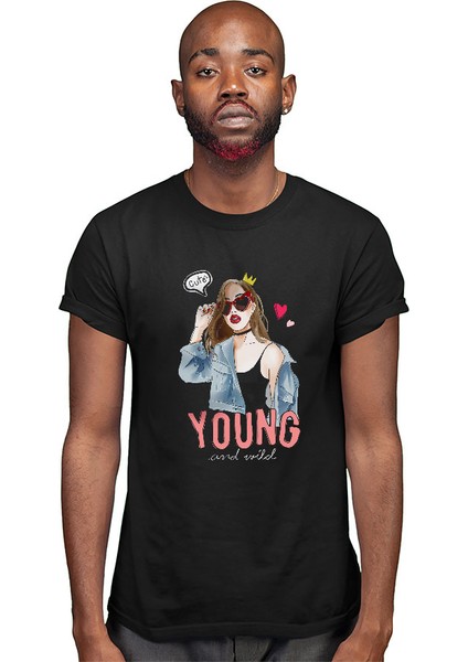 Sevimli Genç ve Vahşi Trend Siyah Unisex Tişört T-Shirt modelleri