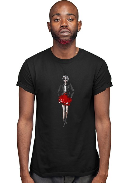 Tarz Kız Kırmızı Etek Siyah Unisex Tişört T-Shirt modelleri