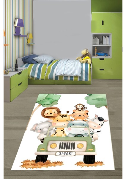Safari Hayvanlar Fil Aslan Zürafa Yıkanabilir Kaymaz Taban Leke Tutmaz Çocuk Odası Halısık