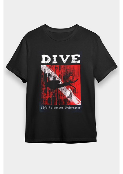 Dalgıç Siyah Unisex Tişört T-Shirt