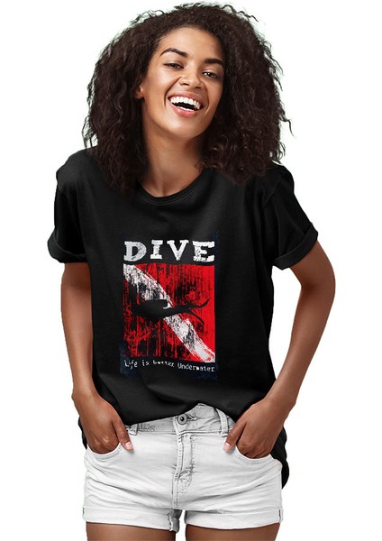 Dalgıç Siyah Unisex Tişört T-Shirt