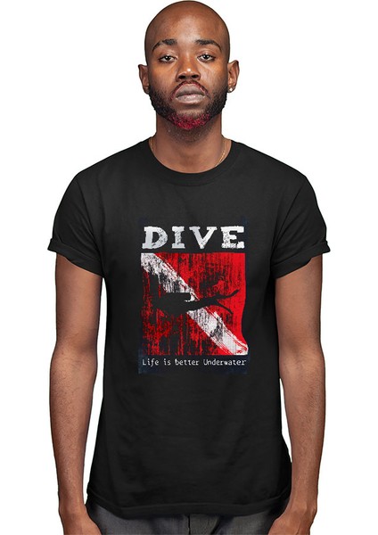 Dalgıç Siyah Unisex Tişört T-Shirt