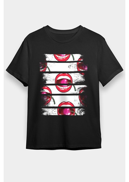 Kiraz Siyah Unisex Tişört T-Shirt