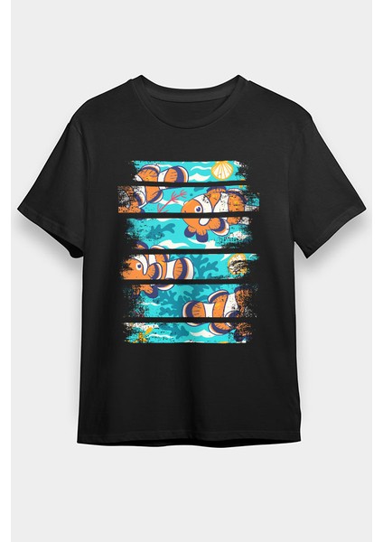 Palyaço Nemo Balığı Siyah Unisex Tişört T-Shirt