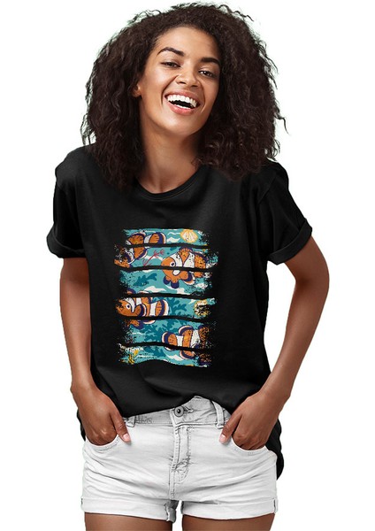 Palyaço Nemo Balığı Siyah Unisex Tişört T-Shirt fiyatları