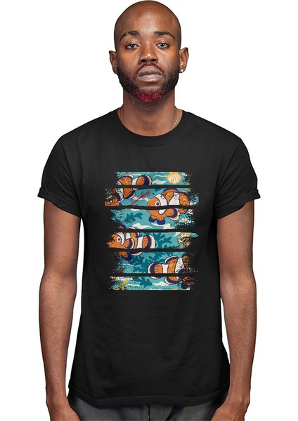 Palyaço Nemo Balığı Siyah Unisex Tişört T-Shirt modelleri