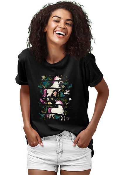 Unicorn At Siyah Unisex Tişört T-Shirt