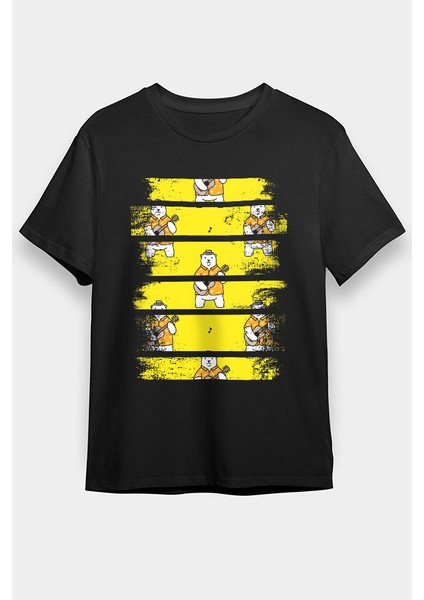 Gitar Çalan Ayı Siyah Unisex Tişört T-Shirt