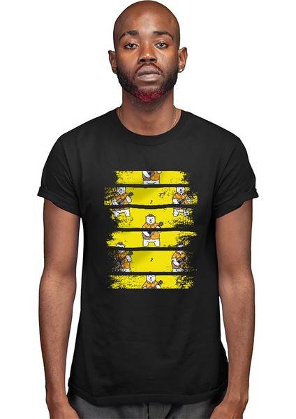 Gitar Çalan Ayı Siyah Unisex Tişört T-Shirt modelleri