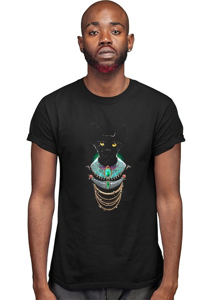 Firavun Sfenks Kedi Siyah Unisex Tişört T-Shirt modelleri