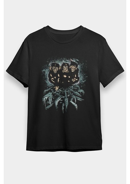 Üç Maymun Siyah Unisex Tişört T-Shirt